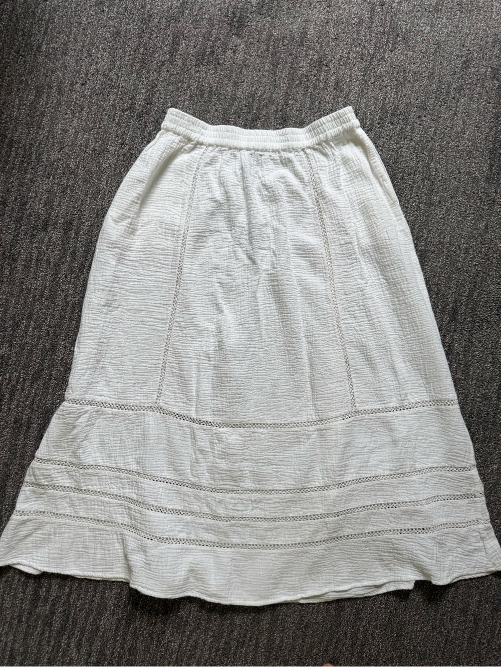 Echo White Cotton Maxi Skirt Crochet Detail Women’s Size Large Boho Cottagecore